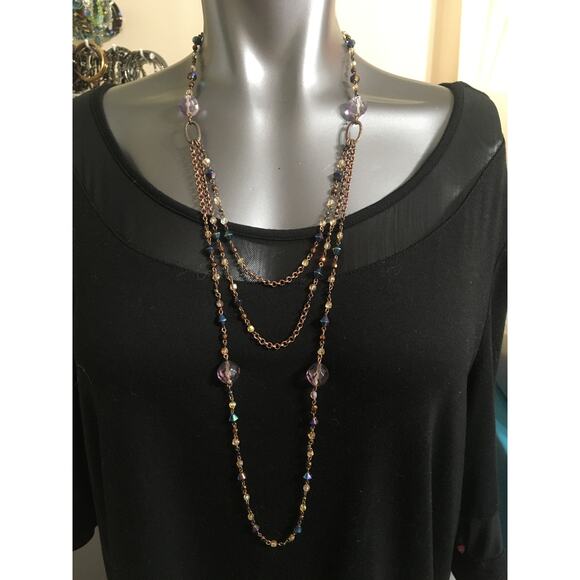 36" Copper Link Multi Strand Chain with Beautiful Iridescent and Purple Beads - Picture 2 of 4